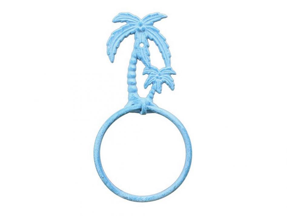 Light Blue Whitewashed Cast Iron Palm Tree Towel Holder 9""    Home Decor Supply | Online Retail | ShoreShopper.com