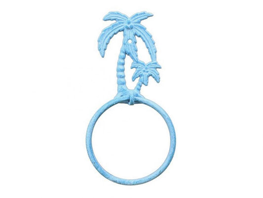 Light Blue Whitewashed Cast Iron Palm Tree Towel Holder 9""    Home Decor Supply | Online Retail | ShoreShopper.com