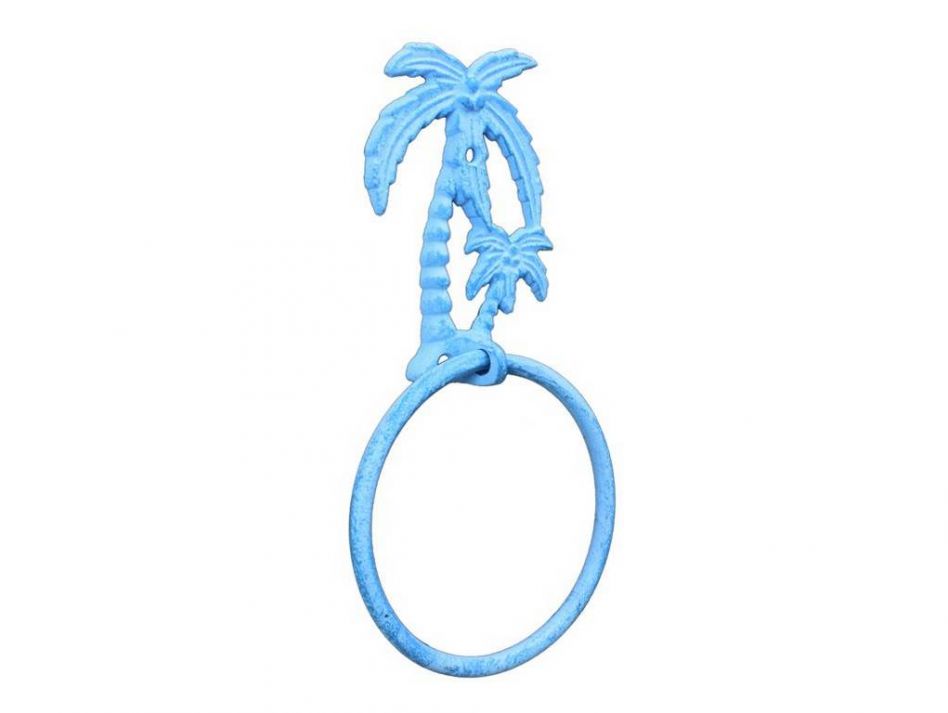 Light Blue Whitewashed Cast Iron Palm Tree Towel Holder 9""    Home Decor Supply | Online Retail | ShoreShopper.com