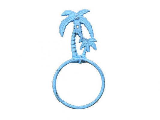 Rustic Light Blue Cast Iron Palm Tree Towel Holder 9""    Home Decor Supply | Online Retail | ShoreShopper.com