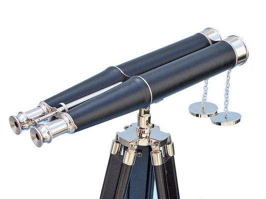 Floor Standing Admiral's Chrome/Leather Binoculars on stand 62""    Home Decor Supply | Online Retail | ShoreShopper.com