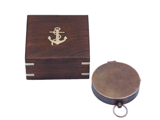 Antique Copper Gentlemen's Compass With Rosewood Box 4""    Home Decor Supply | Online Retail | ShoreShopper.com