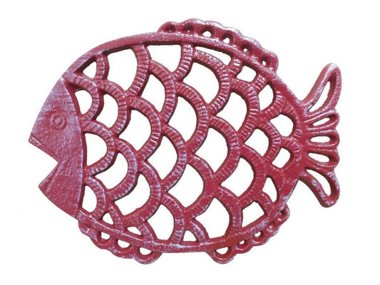 Rustic Red Whitewashed Cast Iron Big Fish Trivet 8""    Home Decor Supply | Online Retail | ShoreShopper.com