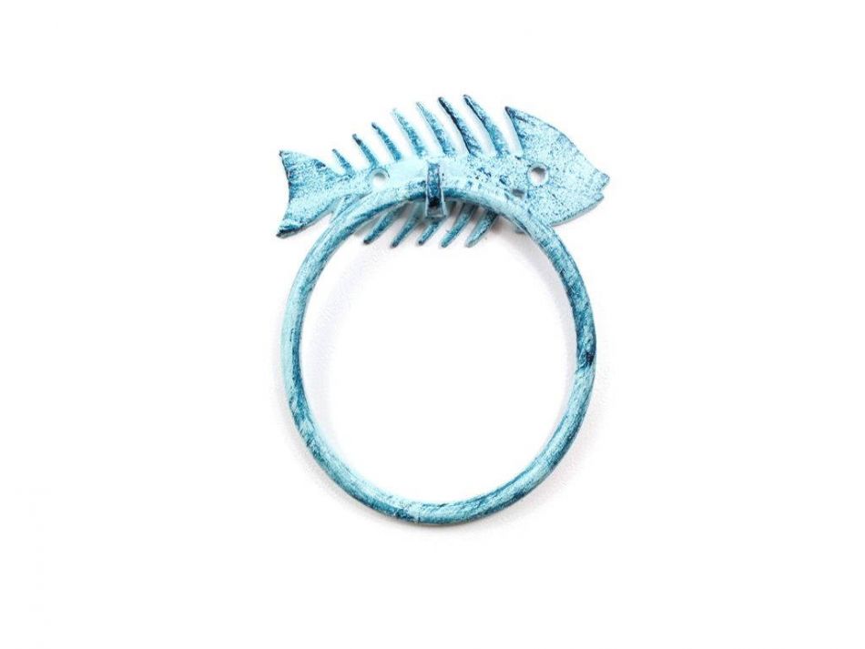 Rustic Dark Blue Whitewashed Cast Iron Fish Bone Towel Holder 5.5""    Home Decor Supply | Online Retail | ShoreShopper.com