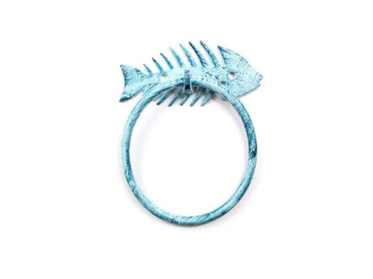 Rustic Dark Blue Whitewashed Cast Iron Fish Bone Towel Holder 5.5""    Home Decor Supply | Online Retail | ShoreShopper.com