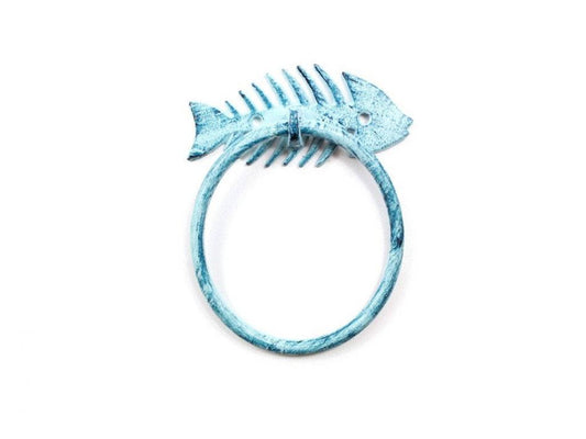 Rustic Dark Blue Whitewashed Cast Iron Fish Bone Towel Holder 5.5""    Home Decor Supply | Online Retail | ShoreShopper.com