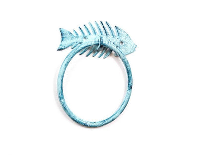 Rustic Dark Blue Whitewashed Cast Iron Fish Bone Towel Holder 5.5""    Home Decor Supply | Online Retail | ShoreShopper.com