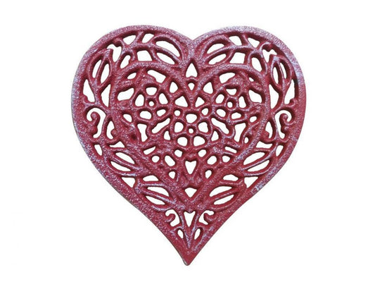 Rustic Red Whitewashed Cast Iron Heart Shaped Trivet 7""    Home Decor Supply | Online Retail | ShoreShopper.com