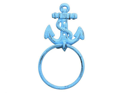 Rustic Light Blue Cast Iron Anchor Towel Holder 8.5""    Home Decor Supply | Online Retail | ShoreShopper.com