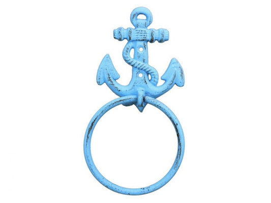 Rustic Light Blue Cast Iron Anchor Towel Holder 8.5""    Home Decor Supply | Online Retail | ShoreShopper.com