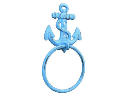 Rustic Light Blue Cast Iron Anchor Towel Holder 8.5""    Home Decor Supply | Online Retail | ShoreShopper.com