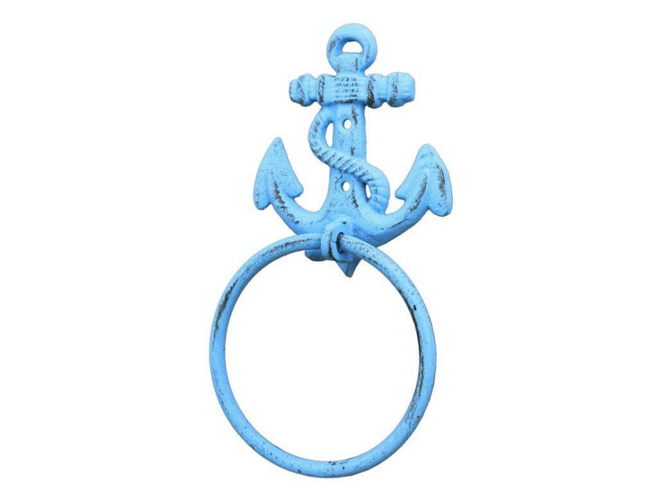 Rustic Light Blue Cast Iron Anchor Towel Holder 8.5""    Home Decor Supply | Online Retail | ShoreShopper.com