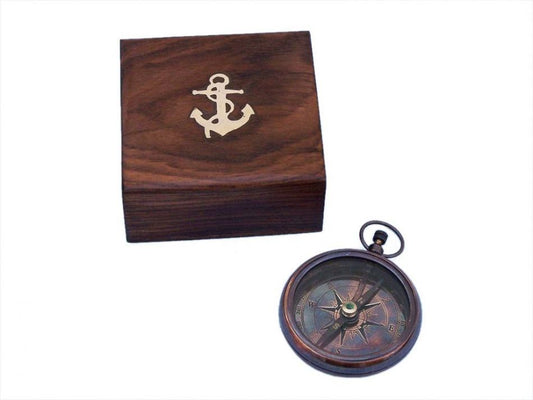 Antique Copper Beveled Lensatic Compass w/ Rosewood Box 4""    Home Decor Supply | Online Retail | ShoreShopper.com