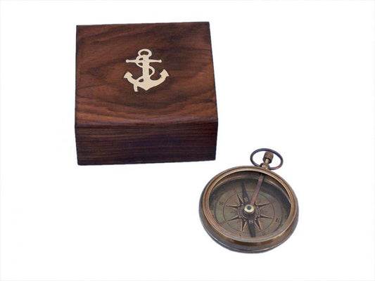 Antique Brass Beveled Lensatic Compass w/ Rosewood Box 4""    Home Decor Supply | Online Retail | ShoreShopper.com