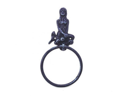 Rustic Dark Blue Cast Iron Mermaid Towel Holder 8.5""    Home Decor Supply | Online Retail | ShoreShopper.com