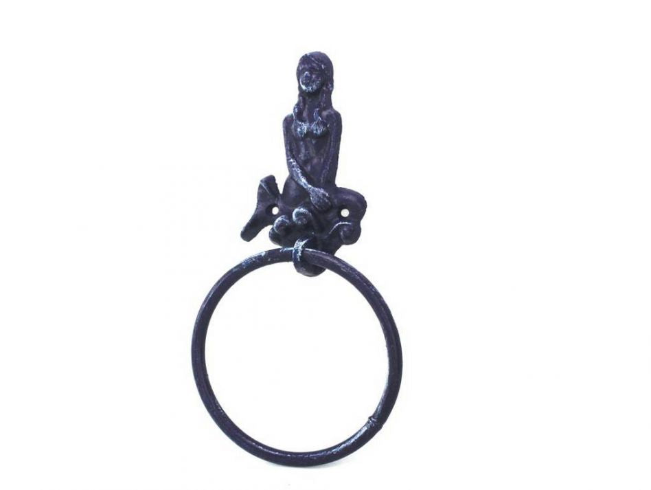 Rustic Dark Blue Cast Iron Mermaid Towel Holder 8.5""    Home Decor Supply | Online Retail | ShoreShopper.com