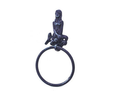 Rustic Dark Blue Cast Iron Mermaid Towel Holder 8.5""    Home Decor Supply | Online Retail | ShoreShopper.com
