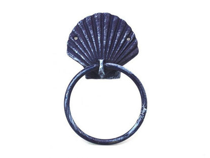 Rustic Dark Blue Cast Iron Seashell Towel Holder 8.5""    Home Decor Supply | Online Retail | ShoreShopper.com