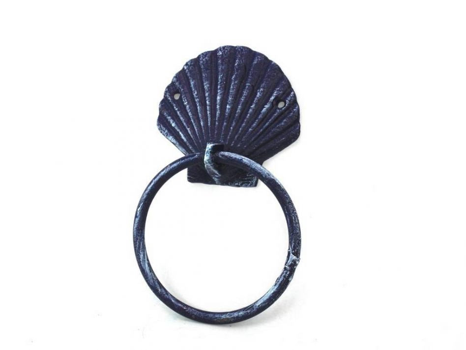 Rustic Dark Blue Cast Iron Seashell Towel Holder 8.5""    Home Decor Supply | Online Retail | ShoreShopper.com