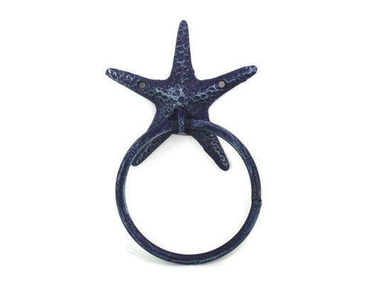Rustic Dark Blue Cast Iron Starfish Towel Holder 8.5""    Home Decor Supply | Online Retail | ShoreShopper.com