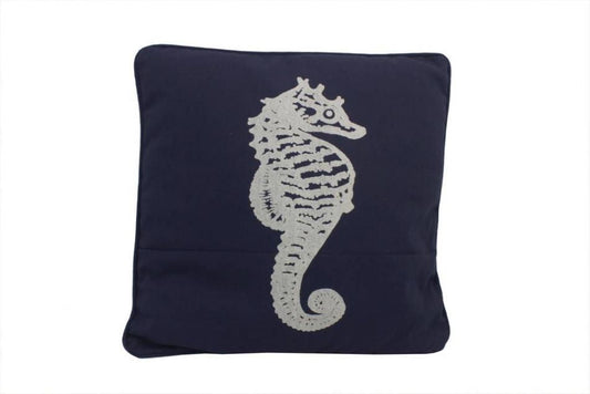 Navy Blue and White Seahorse Pillow 16""    Home Decor Supply | Online Retail | ShoreShopper.com