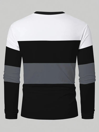 Men's & Teens Long Sleeve T-Shirt with Full-Body Striped Print - Black & White All-Season Casual Crew Neck Shirt, Suitable for Dad Gifts, Christmas Presents, Year-Round Wear - Machine Washable Digital Print Underwear    Home Decor Supply | Online Retail | ShoreShopper.com