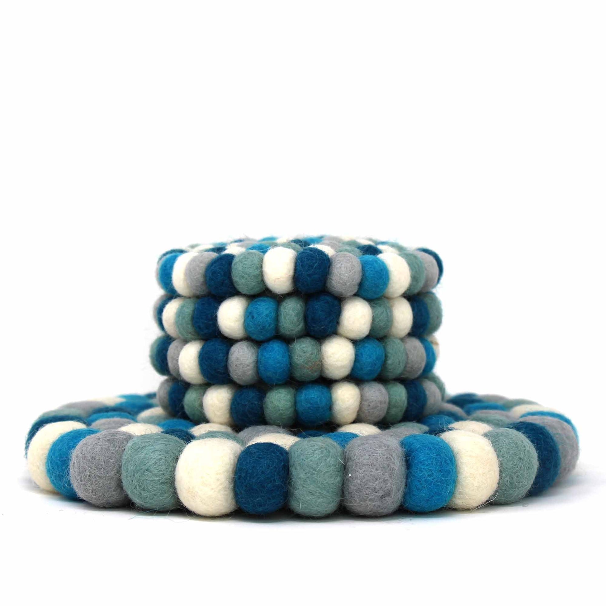 Ice Blue Felt Ball Coasters, Set of 4    Home Decor Supply | Online Retail | ShoreShopper.com