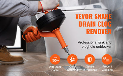 SucceBuy Drain Auger 25Ft Manual-feeding Plumbing Snake w/ Drill Attachment Drain Clog Remover Toilet Sewer Pipe Dredge for Home    Home Decor Supply | Online Retail | ShoreShopper.com