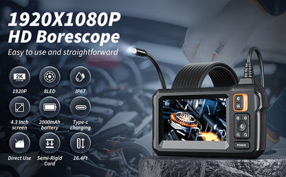 Endoscope Rechargeable Wire Cam w/ 8 LED Light 4.3" Screen 1080PHD 16ft.    Home Decor Supply | Online Retail | ShoreShopper.com
