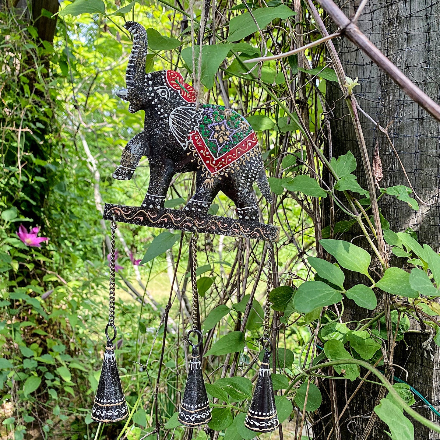 Embossed Elephant Chime, Hand-painted Recycled Iron    Home Decor Supply | Online Retail | ShoreShopper.com