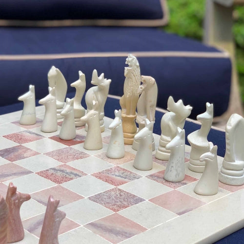 Hand Carved Soapstone Animal Chess Set - 15" Board - Smolart    Home Decor Supply | Online Retail | ShoreShopper.com