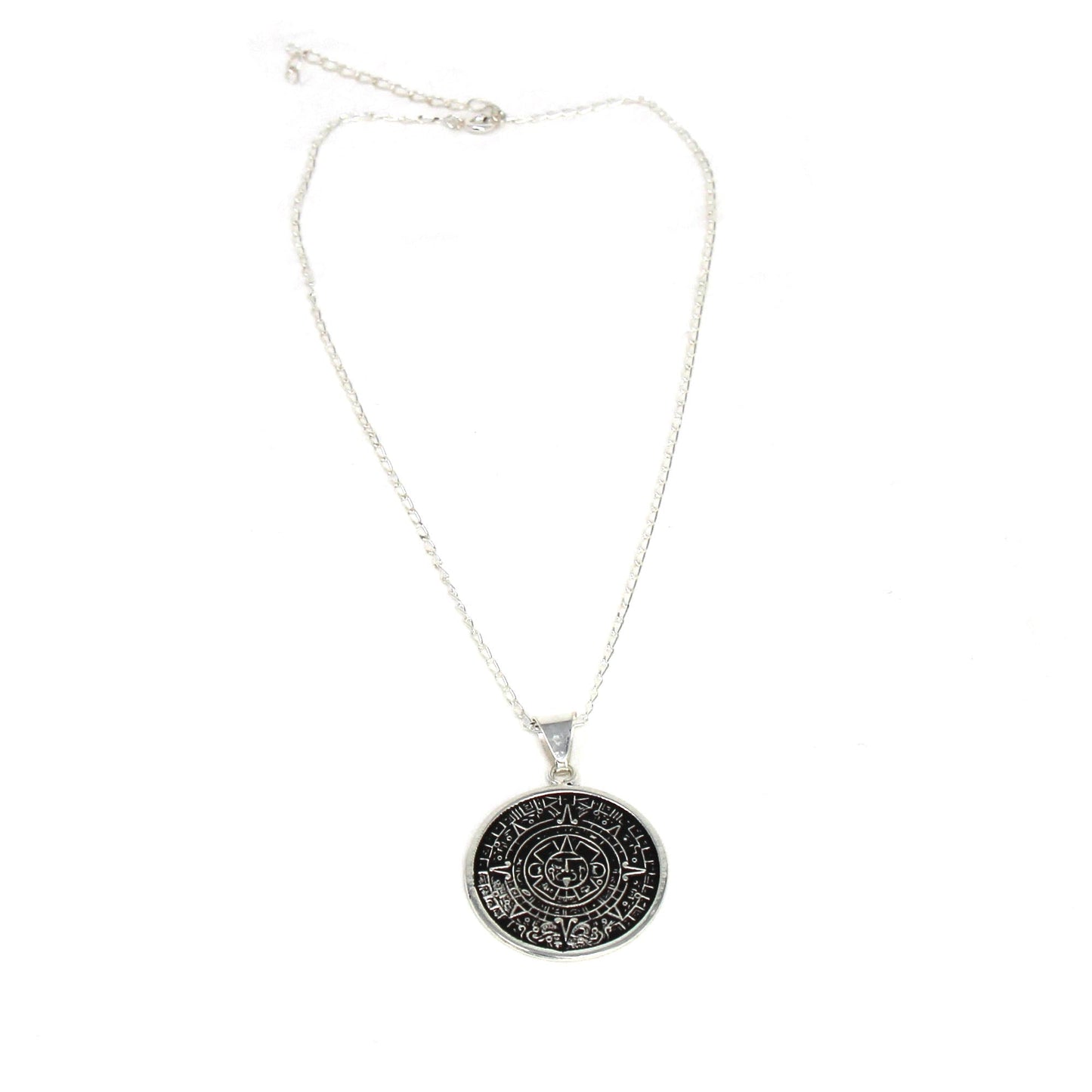 Alpaca Silver Aztec Calendar Pendant with Chain    Home Decor Supply | Online Retail | ShoreShopper.com