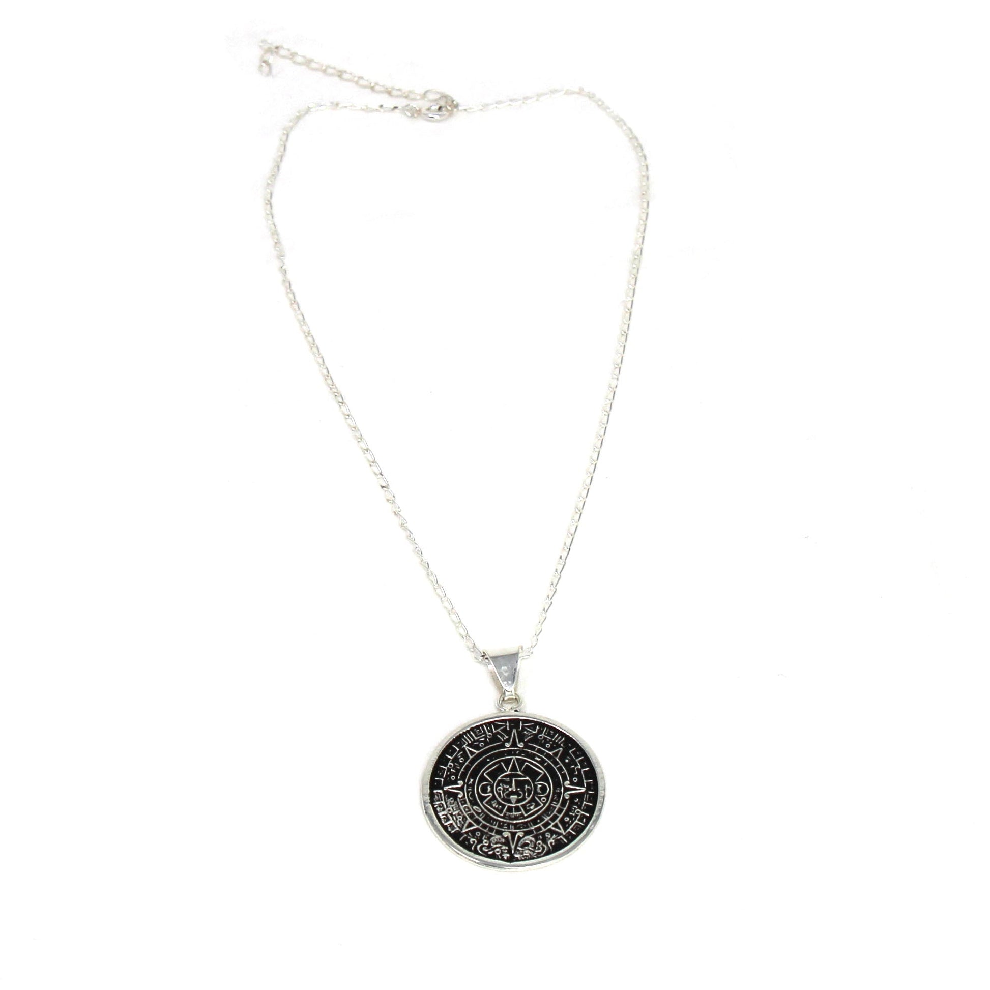 Alpaca Silver Aztec Calendar Pendant with Chain    Home Decor Supply | Online Retail | ShoreShopper.com