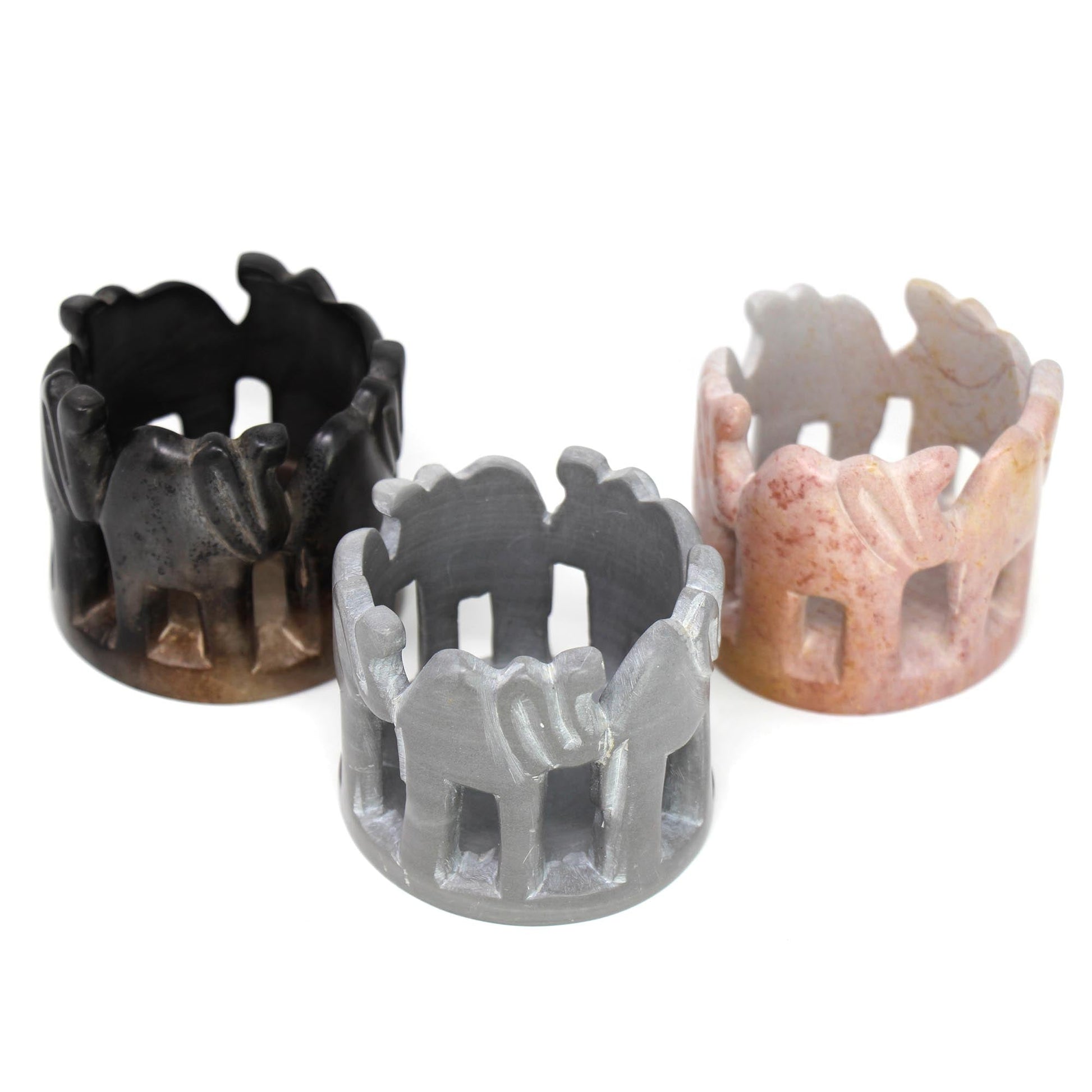 Circle of Elephants Soapstone Sculpture, 3 to 3.5-inch - Light Natural Stone    Home Decor Supply | Online Retail | ShoreShopper.com