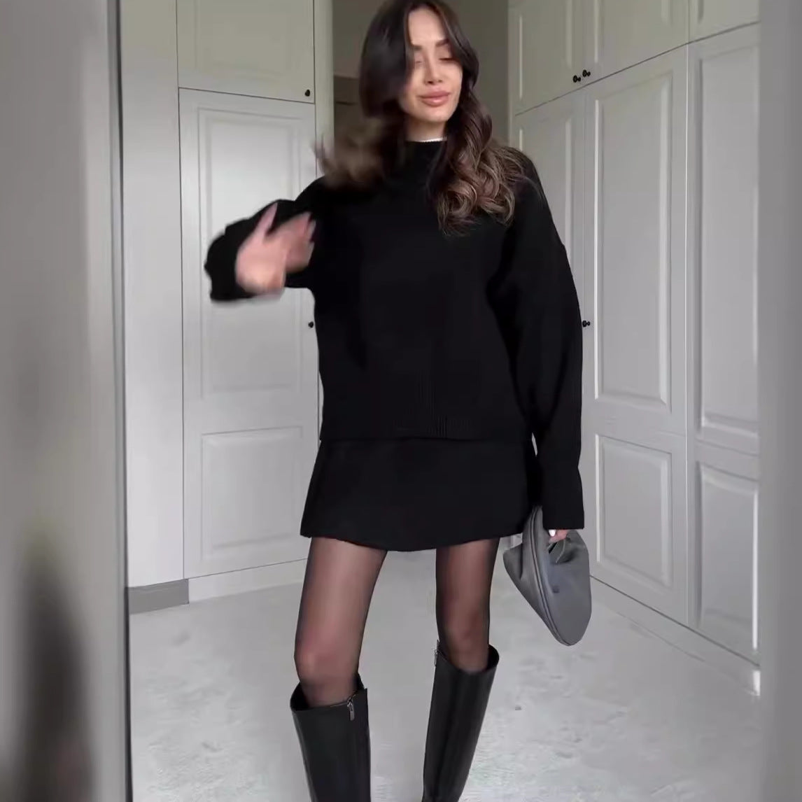 Sweater Skirt Sets For Women 2 Pieces Knit Casual Versatile Long Sleeve Pullover Elegant Solid High Waist Mini Skirt Outfit    Home Decor Supply | Online Retail | ShoreShopper.com