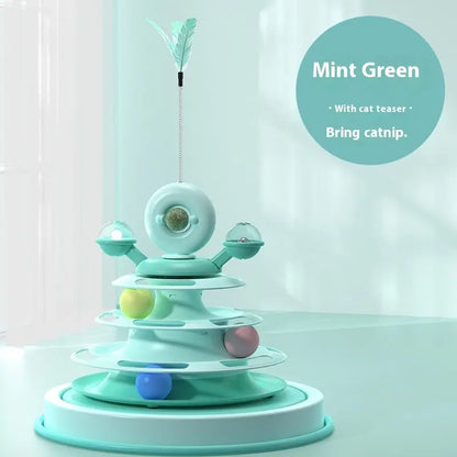 Interactive Cat Tower Multi-Layer 4 Tier with Turntable Roller Toy - ShoreCo.Shop