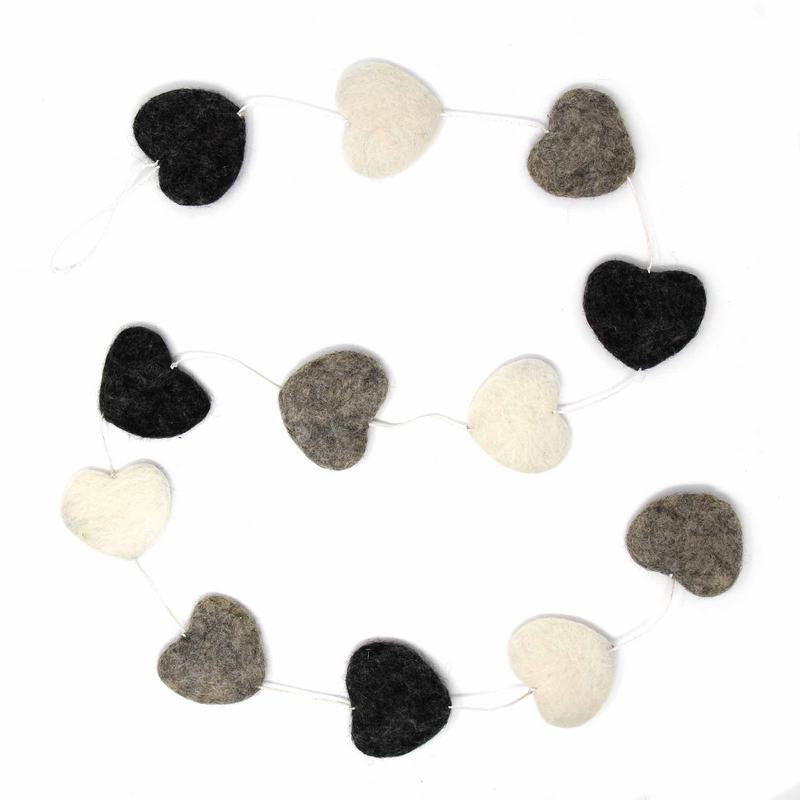Hand Crafted Felt from Nepal: Hearts Garland, Grey    Home Decor Supply | Online Retail | ShoreShopper.com