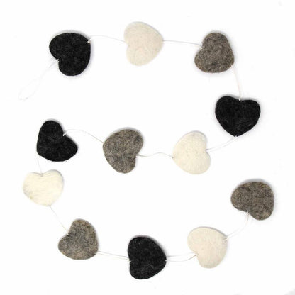 Hand Crafted Felt from Nepal: Hearts Garland, Grey    Home Decor Supply | Online Retail | ShoreShopper.com