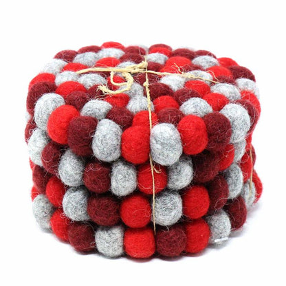Hand Crafted Felt Ball Coasters from Nepal: 4-pack, Chakra Reds - Global Groove (T)    Home Decor Supply | Online Retail | ShoreShopper.com