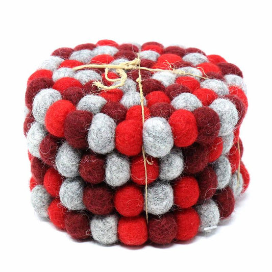 Hand Crafted Felt Ball Coasters from Nepal: 4-pack, Chakra Reds - Global Groove (T)    Home Decor Supply | Online Retail | ShoreShopper.com