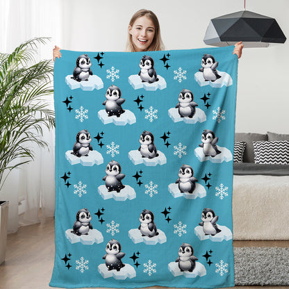 1pc Cute Penguin Snow Cloud Pattern Blue Winter Sofa Blanket Printed Flannel Blanket Comfortable And Warm Home Hugging Blanket Suitable For Bed Sofa Camping And Multi Scene Seasonal Use    Home Decor Supply | Online Retail | ShoreShopper.com