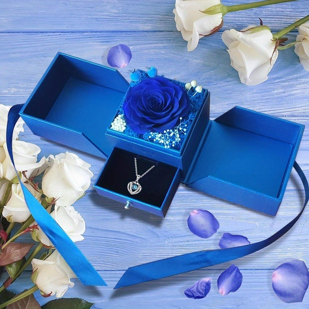 Preserved Real Rose | Perfect Eternal Flowers Rose Gifts with Necklace for Mom, Girlfriend for Mother'S Day, Valentine's, Anniversary, Thanksgiving, or Christmas | Blue Color, Metal Material    Home Decor Supply | Online Retail | ShoreShopper.com