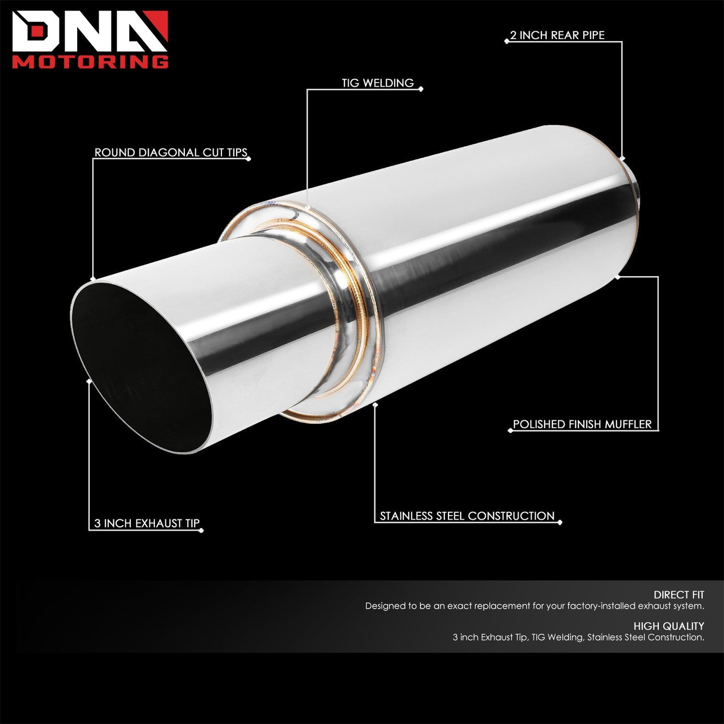 DNA MOTORING Stainless Steel Straight-Through Exhaust Muffler    Home Decor Supply | Online Retail | ShoreShopper.com