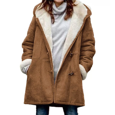 Winter Vintage Button Jackets Women's Warm Fleece Hooded Coat Casual Mid-Length Trench Top Outwear Clothing    Home Decor Supply | Online Retail | ShoreShopper.com