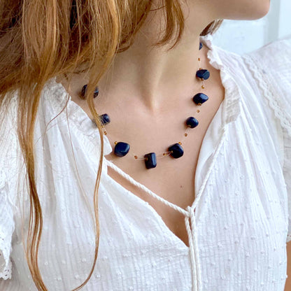 Floating Stone & Maasai Bead Necklace, Navy    Home Decor Supply | Online Retail | ShoreShopper.com