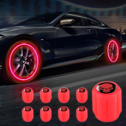 A Collection of Four Glowing Tire Valve Caps Designed to Stop Air from Escaping, Ideal for Vehicles Like Cars, Bikes, And Trucks, Adding a Fashionable Touch    Home Decor Supply | Online Retail | ShoreShopper.com