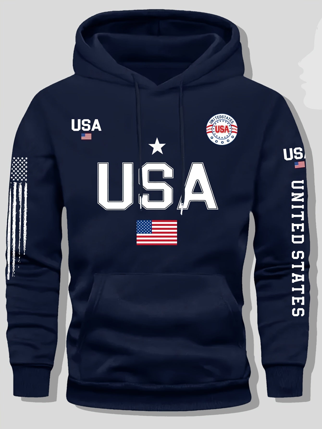 USA Flag Pattern Printed Hoodies, Men's Sweatshirts, United States Letter Printed Casual Knitted Fabric Pullovers for Both Men and Women, Student Couple Outfits, Fashionable Sweatshirts, Autumn and Winter Men's and Women's Sw    Home Decor Supply | Online Retail | ShoreShopper.com