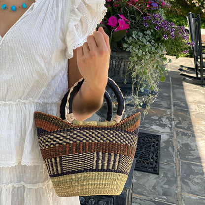 Bolga Tote, Neutrals with Leather Handle - 14-inch    Home Decor Supply | Online Retail | ShoreShopper.com