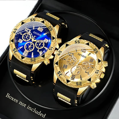 2pcs Men'S Luxury Watches | Golden/Tone Dial, Quartz Movement, Non-water Resistant, Zinc Alloy Case, Silica Gel Strap - Ideal for Business, Sports, Everyday Use | Perfect Gift for Dad, Husband, Boyfriend on Birthday, Father'S    Home Decor Supply | Online Retail | ShoreShopper.com