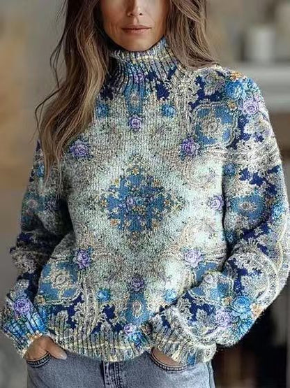 Elegant 3D Floral Print Turtleneck Sweater - Cozy Long Sleeve Pullover    Home Decor Supply | Online Retail | ShoreShopper.com